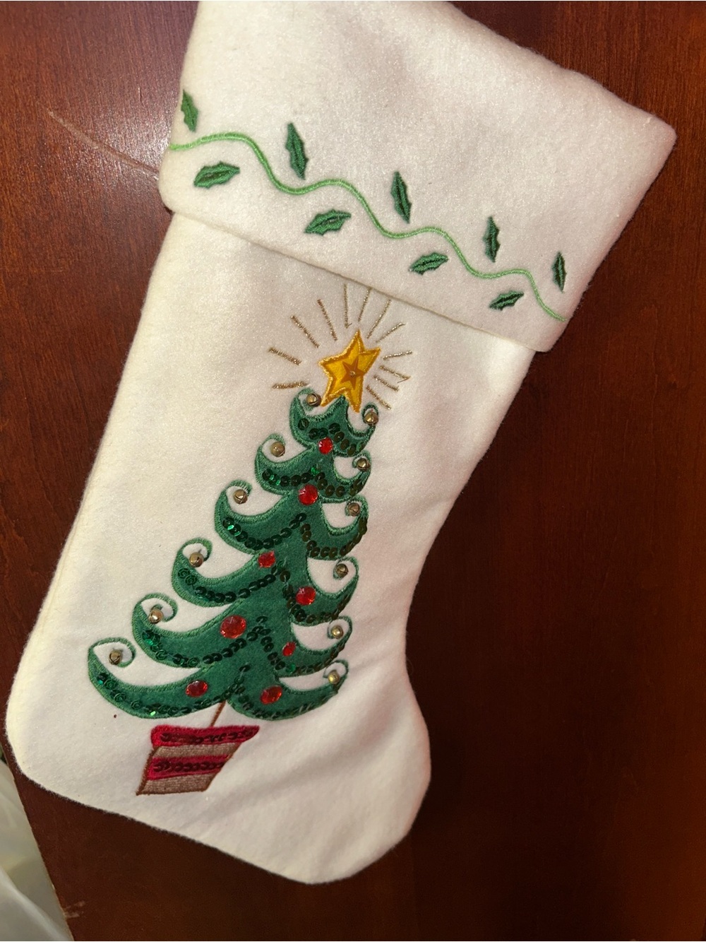 Holiday Christmas Tree Stocking - White and Green